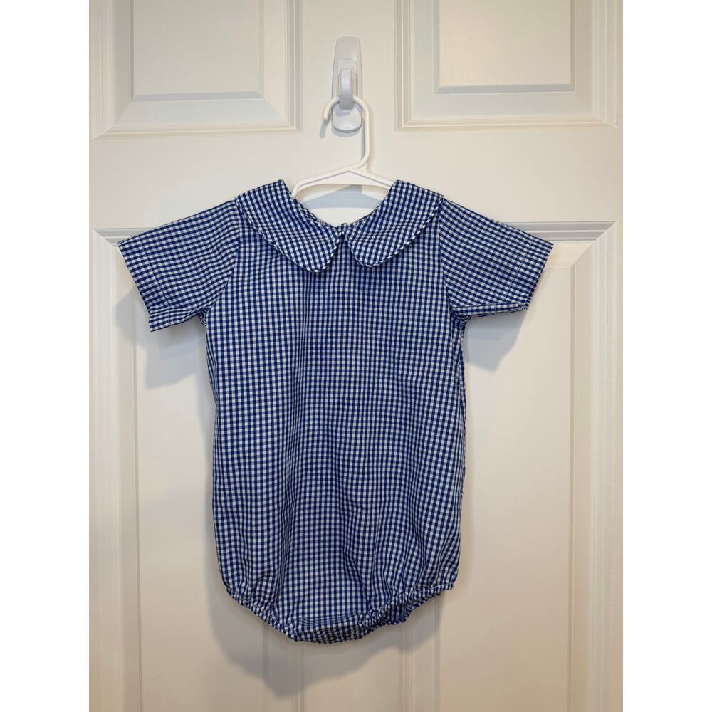 Beaufort Bonnet Company Gingham Blue Collared One Piece Girls Size 18-24 mo